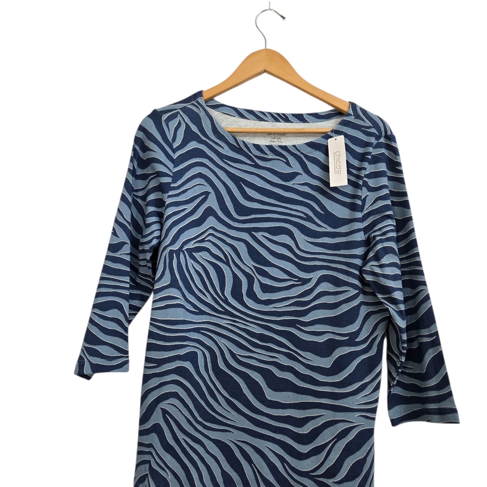 NWT Chico's Zebra Print Shirt  1/2 Sleeves Size 2
